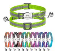 Personalised Reflective Cat Collar with Name Tag,Quick Release Kitten Collars with Bell Safety Buckle, Adjustable Nylon Cat Collar for Cats Kittens UK Prime (19-30 cm, Green Strip)