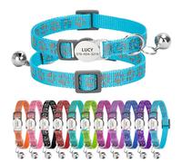 Personalised Reflective Cat Collar with Name Tag,Quick Release Kitten Collars with Bell Safety Buckle, Adjustable Nylon Cat Collar for Cats Kittens UK Prime (19-30 cm, Light Blue Paw)