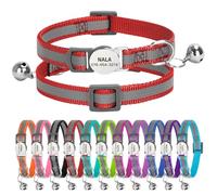 Personalised Reflective Cat Collar with Name Tag,Quick Release Kitten Collars with Bell Safety Buckle, Adjustable Nylon Cat Collar for Cats Kittens UK Prime (19-30 cm, Red Strip)