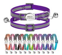 Personalised Reflective Cat Collar with Name Tag,Quick Release Kitten Collars with Bell Safety Buckle, Adjustable Nylon Cat Collar for Cats Kittens UK Prime (19-30 cm, Dark Purple Strip)