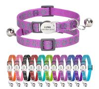 Personalised Reflective Cat Collar with Name Tag,Quick Release Kitten Collars with Bell Safety Buckle, Adjustable Nylon Cat Collar for Cats Kittens UK Prime (19-30 cm, Purple Paw)