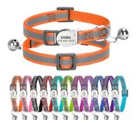 Personalised Reflective Cat Collar with Name Tag,Quick Release Kitten Collars with Bell Safety Buckle, Adjustable Nylon Cat Collar for Cats Kittens UK Prime (19-30 cm, Orange Strip)