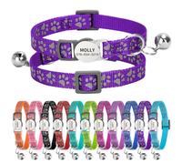 Personalised Reflective Cat Collar with Name Tag,Quick Release Kitten Collars with Bell Safety Buckle, Adjustable Nylon Cat Collar for Cats Kittens UK Prime (19-30 cm, Dark Purple Paw)