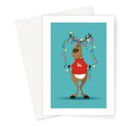 Personalised Reindeer and Lights Christmas Cards, Pack of 20, One Design with Your Custom Text Printed On The Inside