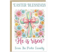 Personalised Religious Easter Cards - He is Risen Christian Blessings Cross Floral Lamb Shepherd Design - Custom Easter Greetings for Family Church Friends (Design 7)
