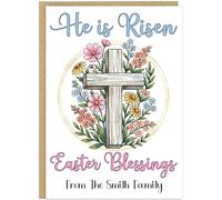 Personalised Religious Easter Cards - He is Risen Christian Blessings Cross Floral Lamb Shepherd Design - Custom Easter Greetings for Family Church Friends (Design 5)
