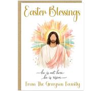 Personalised Religious Easter Cards - He is Risen Christian Blessings Cross Floral Lamb Shepherd Design - Custom Easter Greetings for Family Church Friends (Design 4)
