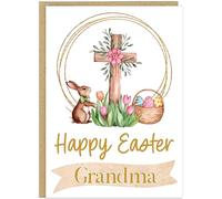 Personalised Religious Easter Cards - He is Risen Christian Blessings Cross Floral Lamb Shepherd Design - Custom Easter Greetings for Family Church Friends (Design 1)