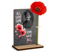 Personalised Remembrance Sunday Poppy Freestanding Memorial Lest We Forget Plaque Photo & Flower Holder (Some Gave All)