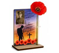 Personalised Remembrance Sunday Poppy Freestanding Memorial Lest We Forget Plaque Photo & Flower Holder (Lest We Forget)