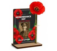 Personalised Remembrance Sunday Poppy Freestanding Memorial Lest We Forget Plaque Photo & Flower Holder (Remembrance Day)