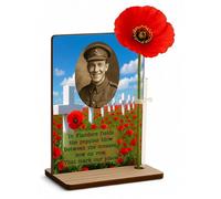 Personalised Remembrance Sunday Poppy Freestanding Memorial Lest We Forget Plaque Photo & Flower Holder (Flanders Fields)