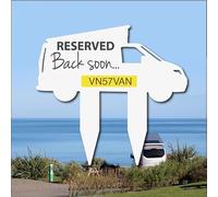 Personalised Reserved Custom Campervan Pitch Sign with integrated stakes, made from light wheight metal. Add your registation number or name to customise your sign.