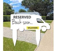 Personalised Reserved Motorhome Pitch Sign with integrated stakes, Made from metal and light weight. Add your Registation Number or name to personalise your sign.