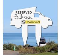 Personalised Reserved V-W Campervan Pitch Sign with integrated stakes, made from light wheight metal. Add your registation number or name to customise your sign.