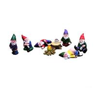 Personalised resin drunk gnome garden decorations designed to withstand outdoor weather, adding a whimsical touch to garden, patio, or yard scenes (9-piece set)