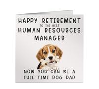 Personalised Retired Human Resources Manager Full Time Dog Dad Card - Humorous Retirement Square Greeting Card - for Men or Women