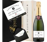 Personalised Retirement Champagne Gift - Custom Label Brut Champagne 75cl in Wooden ‘Happy Retirement’ Gift Box