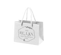 Personalised Retirement Gift Bags for Women - Gift Bag for Retirement Presents, Retiring Leaving Gifts, Funny Designs - Rope Handles - White Bags with Rope Handles - Relax - S