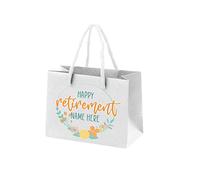 Personalised Retirement Gift Bags for Women - Gift Bag for Retirement Presents, Retiring Leaving Gifts, Funny Designs - Rope Handles - White Bags with Rope Handles - Happy - S