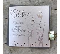Personalised Retirement Handmade Card- Crystal Champagne Glasses by White Cotton Cards- P19-55