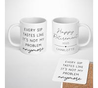Personalised Retirement Mug & Coaster Set - Happy Retirement 2025 on One Side, Funny Quote on Other - Custom Name Gift for Retired Colleague, Friend or Teacher - 11oz Mug or Coaster