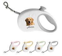 Personalised Retractable Dog Lead - Printed with Photo and Name, Custom Extendable Dog Lead for Small Medium Dogs, 360° Tangle-Free Extended, Non-Slip Handle and Quick-Stop Button, 3M (Gray)