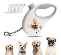 Personalised Retractable Dog Lead with a Handle, Custom 3M Extendable Dog Leads with HD Printed Photo and Name, Long Dog Lead for Small Medium Dogs up to 33 Lbs (Gray)