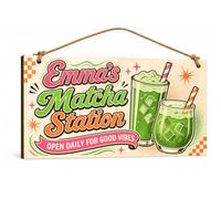 Personalised Retro Matcha Station Plaque Funky Coffee Bar Sign 20x10cm