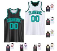Personalised Reversible Mesh Basketball Tank Tops, Custom Black & White Sleeveless Basketball Uniforms, Double Sided Printed Name, Number and Logos Jersey Shirts for Men Women Youth Teens Boys Girls