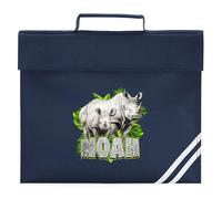 Personalised Rhino Book Bag Jungle Safari Design for Reception Infants Back to School Boys Girls Reading Folder Kids, One Size, Navy