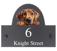 Personalised Rhodesian Ridgeback Dog Motif Arch Top Slate Sign - 25x20cm | Natural Stone Slate House Name or House Number Plaque Sign - Premium Smooth Stone Slate - Includes Wall Screws