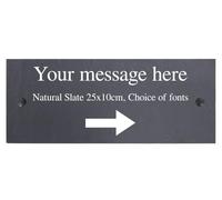 Personalised Right Arrow Below Text Natural Slate Sign Garden Plaque With Wall Fixings - 25x10cm