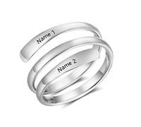 Personalised Ring for Women Engraved 2 Names Stainless Steels Adjustable Rings for Friend Couple for Birthday Valentine's Day Christmas (silver)