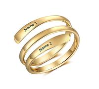 Personalised Ring for Women Engraved 2 Names Stainless Steels Adjustable Rings for Friend Couple for Birthday Valentine's Day Christmas (gold)