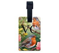 Personalised Robin Art Luggage Tag, Bird Lover Travel Gift, 9.5cm x 6cm Bag Label
