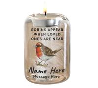 Personalised Robin Memorial Feather Tealight Holder