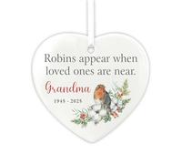 Personalised "Robins Appear" Ceramic Heart | Custom Name & Dates | Christmas Tree Bauble Gift for Remembrance, Sympathy & Bereavement Keepsake | W 7.4cm x H 7.4cm