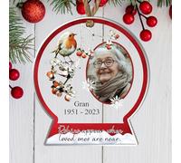 Personalised Robins Memorial Bauble - Custom Photo Name & Dates Remembrance Ornament in Bereavement Keepsake for Lost Loved Ones & Family (Red)