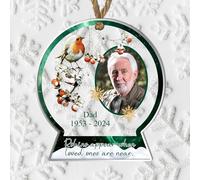 Personalised Robins Memorial Bauble - Custom Photo Name & Dates Remembrance Ornament in Bereavement Keepsake for Lost Loved Ones & Family (Green)