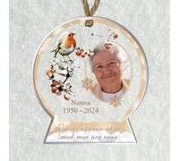 Personalised Robins Memorial Bauble - Custom Photo Name & Dates Remembrance Ornament in Bereavement Keepsake for Lost Loved Ones & Family (Beige)