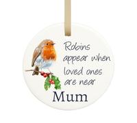 Personalised Robins Memorial Gift Ceramic Bauble Custom with Any Name Bereavement Remembrance Ornaments Plaque Funeral Gifts Christmas Xmas Tree Decoration- Robins appear when loved one are near