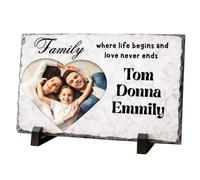 Personalised Rock Slate Photo Square Rectangle Heart Shape Printed Slate Picture for Her Him Custom Gifts for Birthday Anniversary Christmas Wedding Valentines Day Mothers Day (Rectangle - Family)