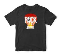 Personalised Rock Star Kids T Shirt Guitar Pick Music Bands Boy Girl Tee Top, 9-11 Years, Black