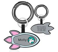 Personalised Rocket Dog Tag Engraved for Pet Silicone Custom Dog Name Tags Double Sided Engraved Pet ID Tag Red 50x27mm