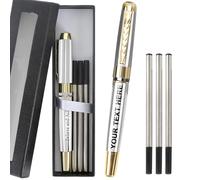 Personalised Rollerball Pen Luxury Metal Ballpoint Pen & Gift Box & 3 Refills Set, Smooth Writing, 0.5mm Medium Point, Personalised Gifts Set for Men Women Boss Coworker Teacher (250-Silver)