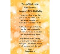 Personalised Romantic Birthday Verse Poem Card (Soulmate, Any Age)