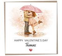 Personalised Romantic Valentines Card for Couples, Happy Valentine's Day Gift for Boyfriend or Girlfriend, Contemporary Watercolour Design featuring Cute Couple, Custom Name and Message, First Love