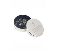 Personalised Rosary Beads and Cross Round Trinket Box Personalised Memento Company Silver One Size