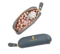 Personalised Rosary Pouch with Zipper Leather Custom Name Multicolor Cross Rosary Case Small Travel Rosary Holder Coin Bag Gifts for Women Mother Christians Catholic